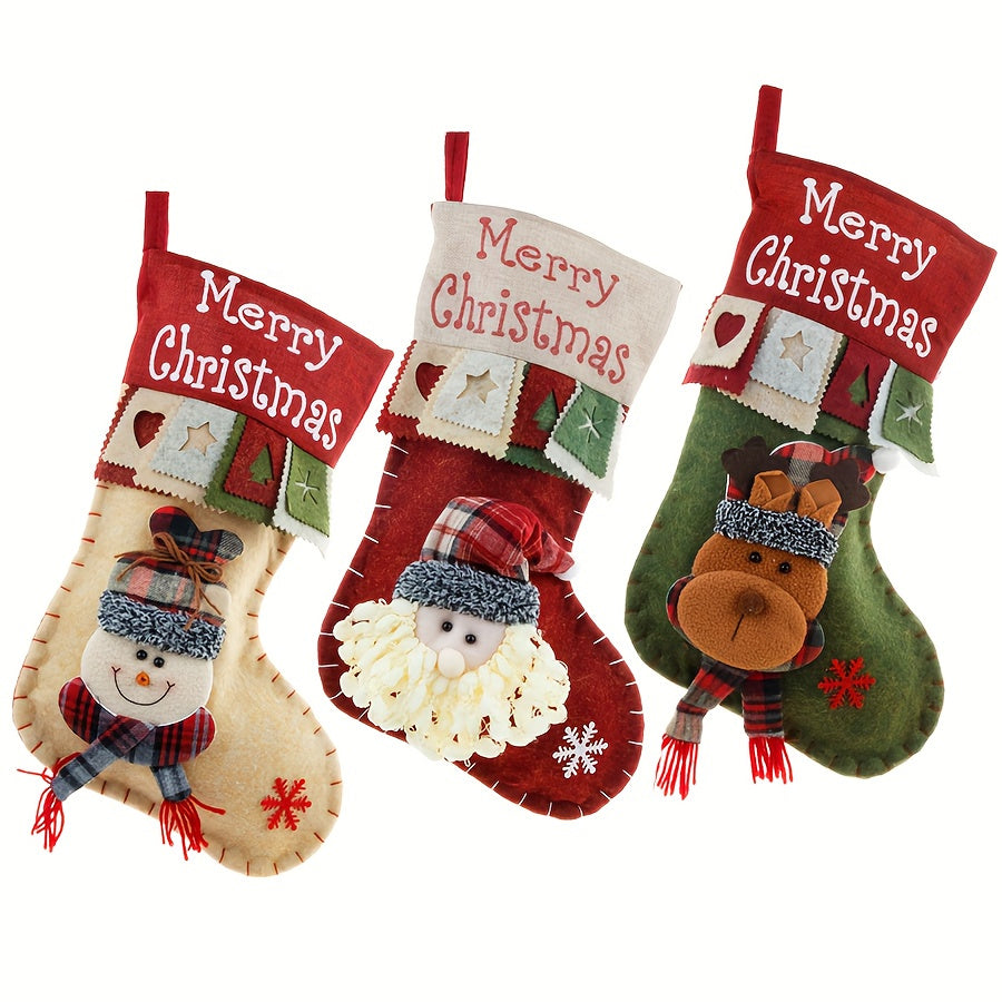 1pieces of 18.5-inch Christmas socks, classic big socks, Santa Claus, snowman, reindeer Christmas characters, suitable for family holiday Christmas party decoration