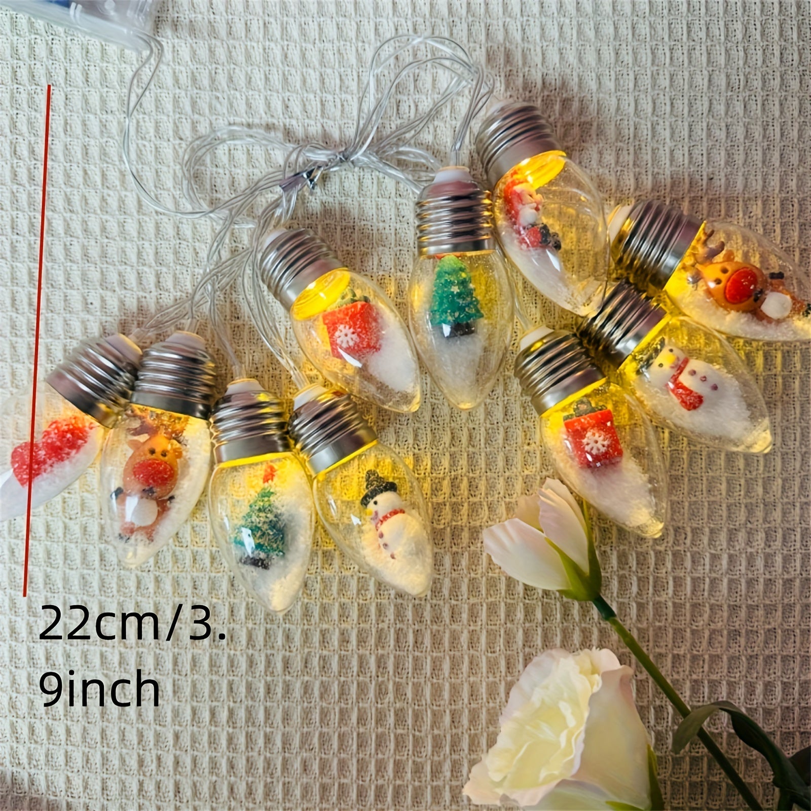 Christmas Lights Indoor 6.8Ft Christmas Snow Globe Lights 10 LED Fairy Lights With Remote Timer, Battery Powered String Lights Warm White String Lights Indoor For Bedroom Party Vintage Christmas Decor