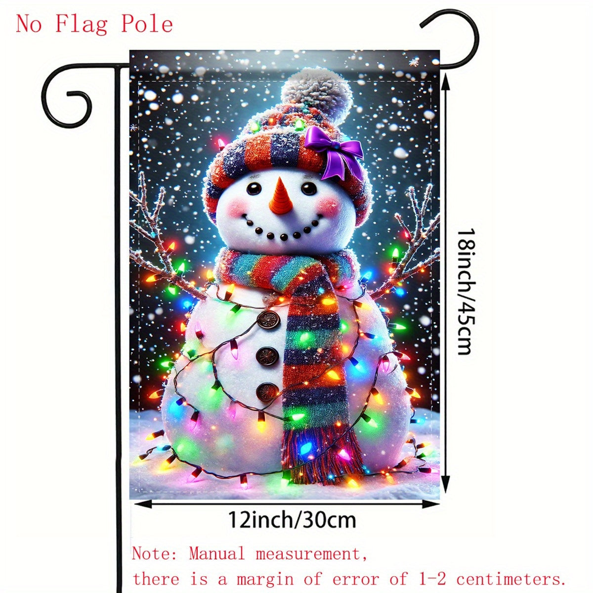 Charming Snowman with Christmas Lights Garden Flag - Double-Sided Polyester, 12x18 Inch - Perfect for Patio & Lawn Holiday Decor, No Pole Included, Snowman Decor, Party Decor