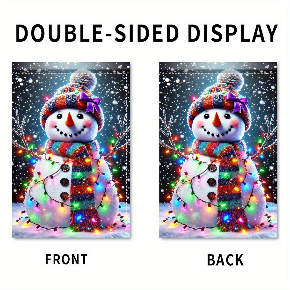 Charming Snowman with Christmas Lights Garden Flag - Double-Sided Polyester, 12x18 Inch - Perfect for Patio & Lawn Holiday Decor, No Pole Included, Snowman Decor, Party Decor