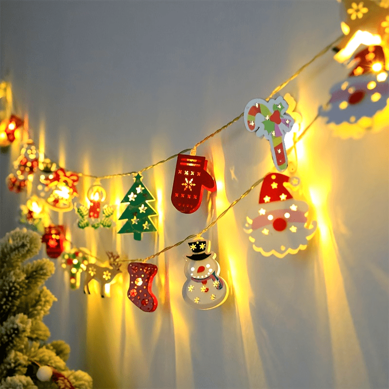 Charming LED Christmas Lights String - Santa Claus, Snowman, etc - Perfect for indoor holiday decorations, parties and bedroom ambiance [Batteries not included].