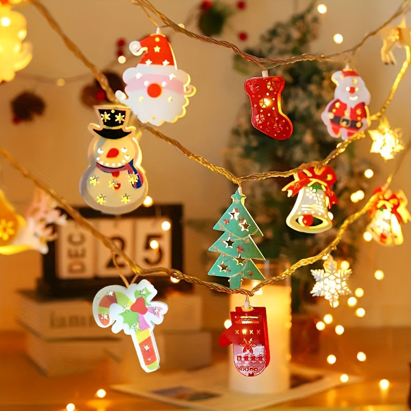 Charming LED Christmas Lights String - Santa Claus, Snowman, etc - Perfect for indoor holiday decorations, parties and bedroom ambiance [Batteries not included].
