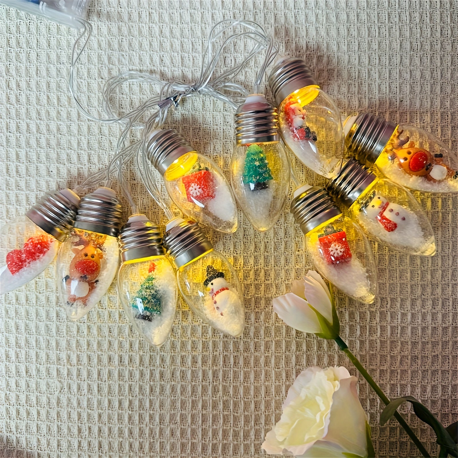 Christmas Lights Indoor 6.8Ft Christmas Snow Globe Lights 10 LED Fairy Lights With Remote Timer, Battery Powered String Lights Warm White String Lights Indoor For Bedroom Party Vintage Christmas Decor