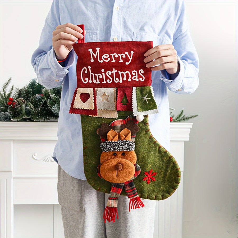 1pieces of 18.5-inch Christmas socks, classic big socks, Santa Claus, snowman, reindeer Christmas characters, suitable for family holiday Christmas party decoration