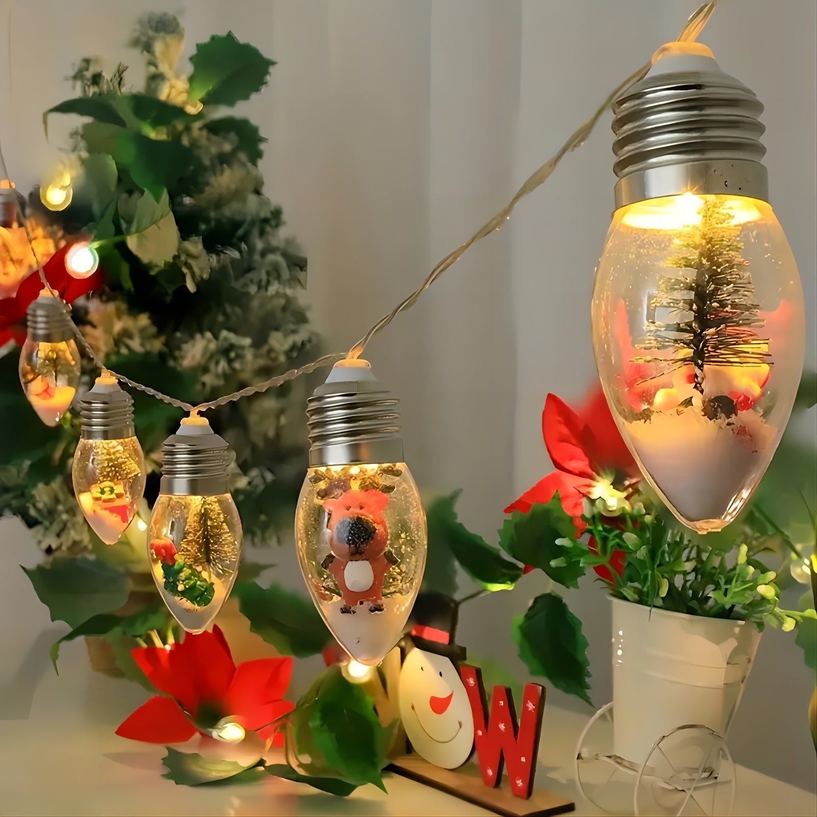 Christmas Lights Indoor 6.8Ft Christmas Snow Globe Lights 10 LED Fairy Lights With Remote Timer, Battery Powered String Lights Warm White String Lights Indoor For Bedroom Party Vintage Christmas Decor