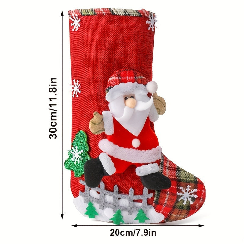 4pcs/ set 12 Inch Christmas Socks Classic Medium Socks Santa, Snowman, Reindeer Christmas Figures, For Family Holiday Christmas Party Decoration, Holiday Decoration, Home Decoration, Corridor Decoration, Office Decoration, Ya