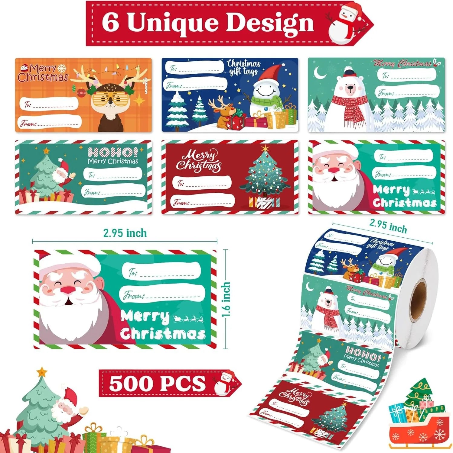 200-500pcs Merry Christmas Decorative Stickers for Presents Wrapping Christmas Gift Name Tag Stickers Snowman Festive Decor
