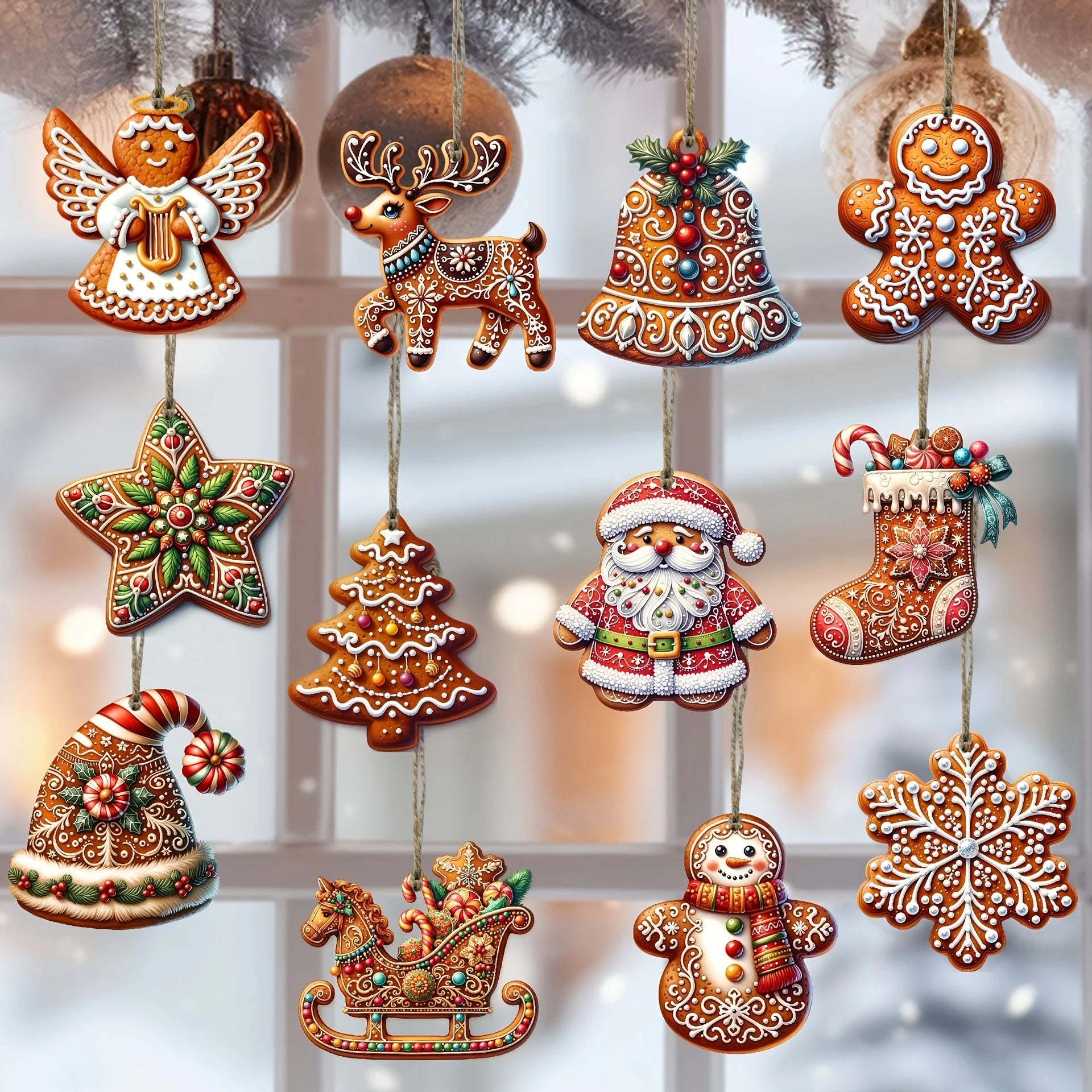 12/24/36pcs Handmade Wooden Christmas Ornament Set with Gingerbread and Santa Claus Patterns, Suitable for Holiday Gift Box