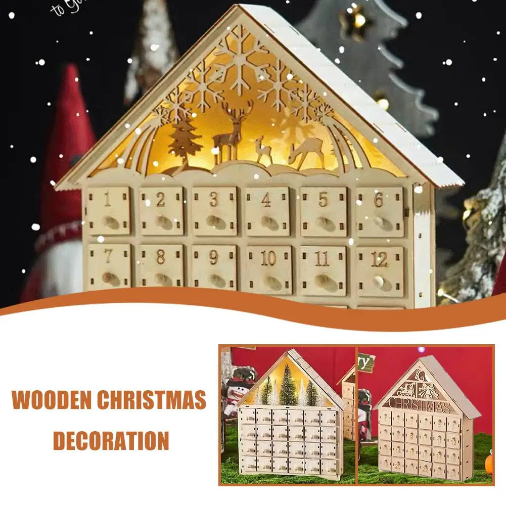 Christmas Advent Calendar 24 Days Countdown Decoration Reusable Detachable Wooden Tabletop Christmas Decoration