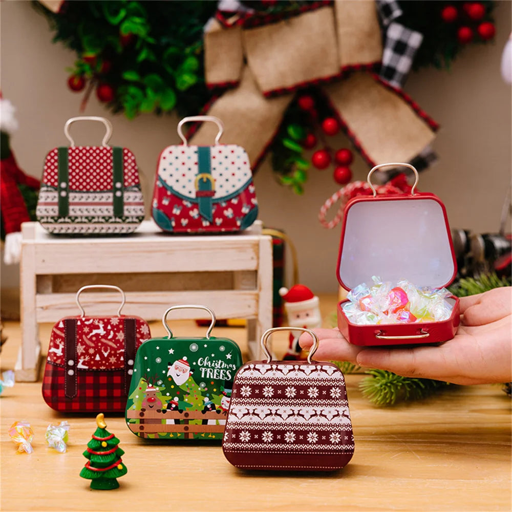 Christmas Decoration 2024  Metal Box Handbag Shape Tin Jar Jewelry Storage Case Kids Gift Can Storage Boxes Xms Party Decors