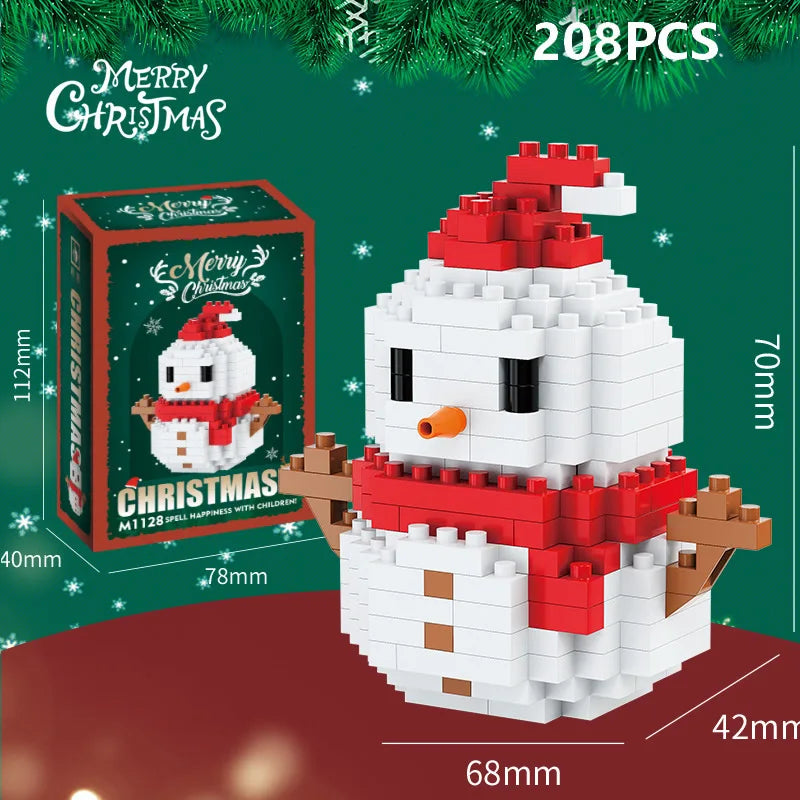 Christmas Gifts Micro Building Block DIY Domino Game Santa Claus Reindeer Holiday Puzzle Assembling Bricks Table Decoration Toys