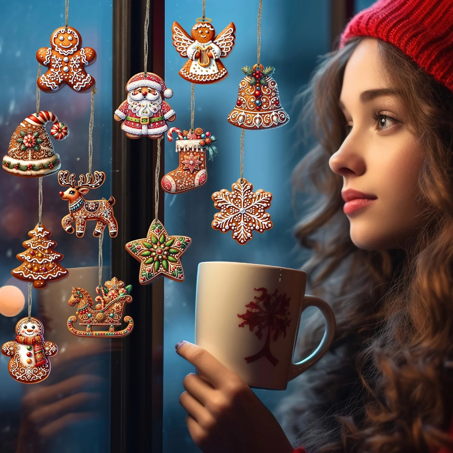 12/24/36pcs Handmade Wooden Christmas Ornament Set with Gingerbread and Santa Claus Patterns, Suitable for Holiday Gift Box