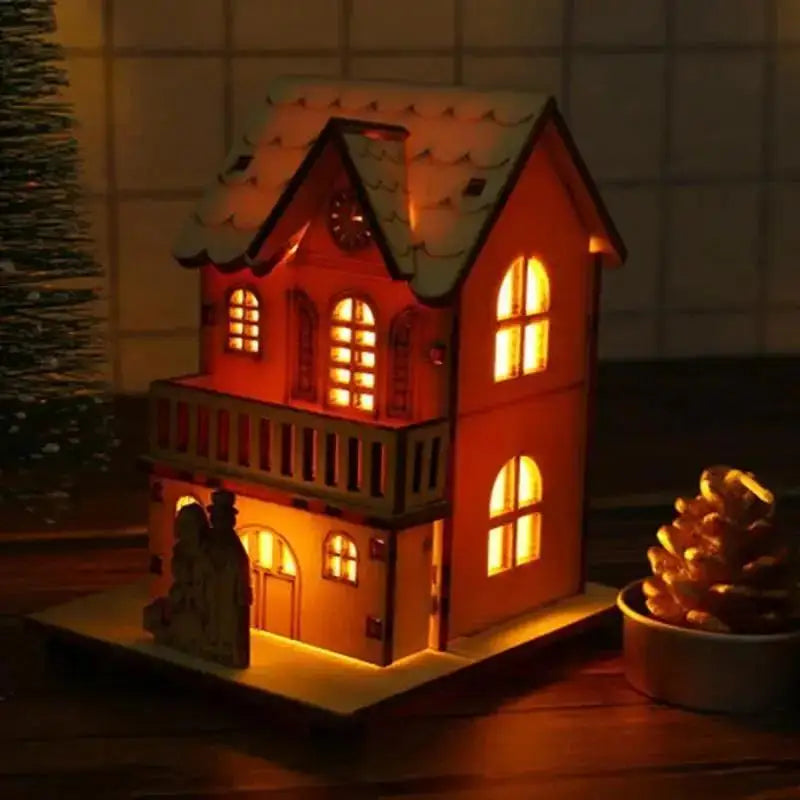 Christmas LED Light Wooden House Luminous Cabin Merry Christmas Decorations For Home DIY Xmas Tree Ornaments Kids Gift New Year