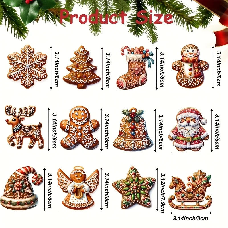 12/24/36pcs Handmade Wooden Christmas Ornament Set with Gingerbread and Santa Claus Patterns, Suitable for Holiday Gift Box