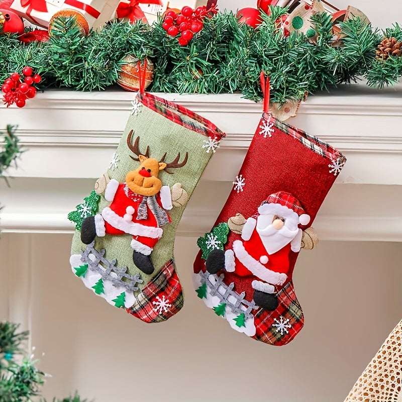 4pcs/ set 12 Inch Christmas Socks Classic Medium Socks Santa, Snowman, Reindeer Christmas Figures, For Family Holiday Christmas Party Decoration, Holiday Decoration, Home Decoration, Corridor Decoration, Office Decoration, Ya