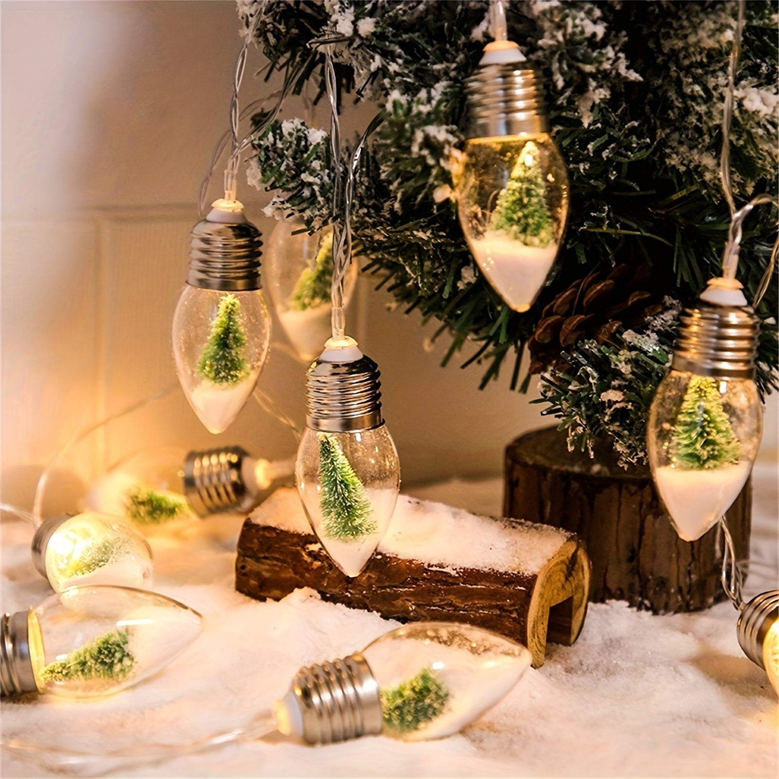 Christmas Lights Indoor 6.8Ft Christmas Snow Globe Lights 10 LED Fairy Lights With Remote Timer, Battery Powered String Lights Warm White String Lights Indoor For Bedroom Party Vintage Christmas Decor